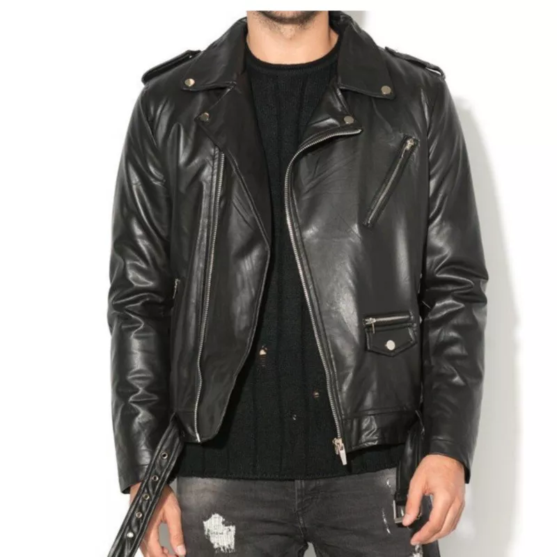 Furry Biker Jacket in Black